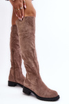 Women's Embellished Over-The-Knee Boots with Flat Heel Beige Cintya