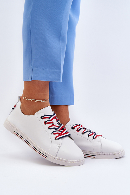 Tenisówki Damskie Skóra Białe Litzy 87967