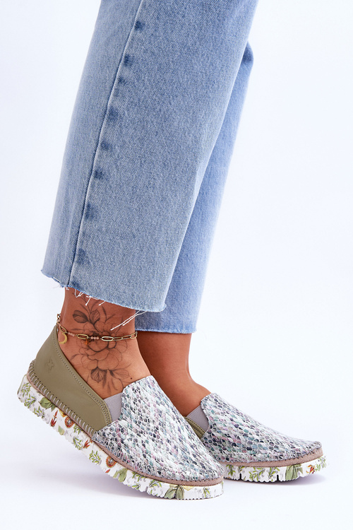 Półbuty Damskie Wsuwane Skórzane Zielone Maciejka 03512-51