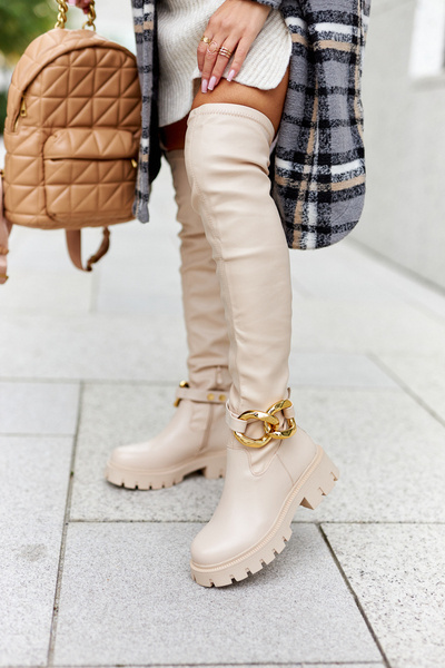 Tall Boots With Decorative Element Beige Masha