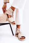 Women's Leather Sandals With Zipper Nicole 2748 Beige