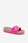 Ladies Platform Slippers With Golden Buckle Fuchsia Selira
