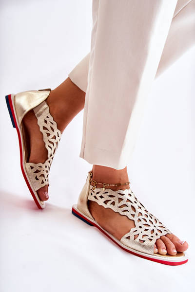 Leather Openwork Sandals Gold Alima