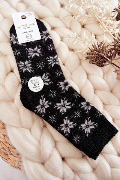 Women's Wool Socks In Snowflakes Black