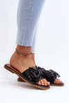 Flat Women's Black Slide Sandals with Bow Balinda