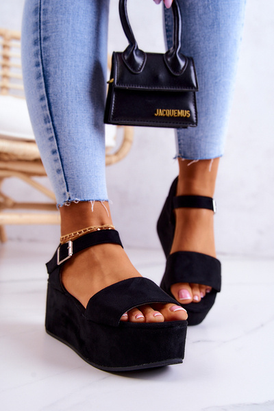 Suede Sandals On The Platform Black Stamford