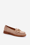 Women's Suede Moccasins with Beige Decoration Echonesa