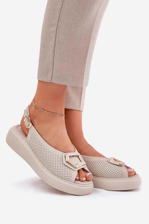 Sandały Skóra Naturalna Ozdoba Beżowe S.Barski LR51-786