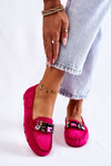 Women's suede loafers with decorations Fuchsia Janetta