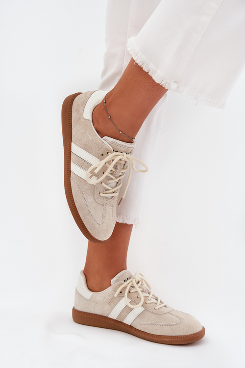 Sneakersy Skóra Naturalna Damskie Beżowe Ismina 
