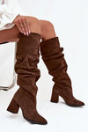 Wrinkled Boots Made From Genuine Suede On Heel Heated Zazoo 4228 Brown