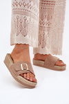 Women's Platform Sandals With Gold Buckle Dark Beige Selira