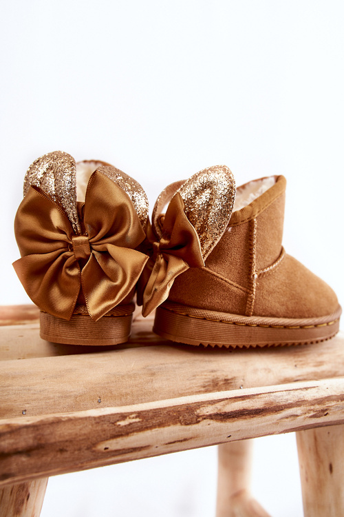 Girls' Warm Snow Boots With Bows Camel Meriva