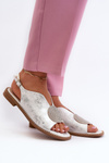 Women's sandals with decoration on flat heel S.Barski KV24-057 Silver