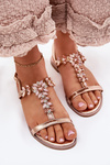 Women's Flat Sandals With Crystals Rose Gold Saane