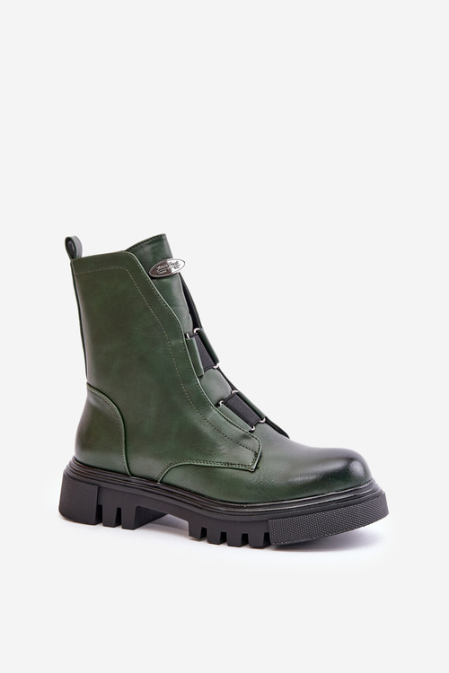 Warm Women’s Worker Boots with Zipper Eco Leather Green Mailyra