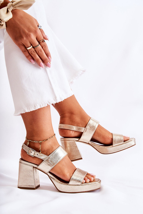 Fashionable Leather High Heel Sandals Maciejka 05522-25 Golden