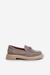 Women's Suede Moccasins with Flat Heel and Decoration D&A TW101 Grey
