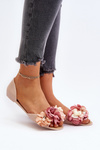 Women's Rubber Ballerina Flats with Flowers Beige Junikla