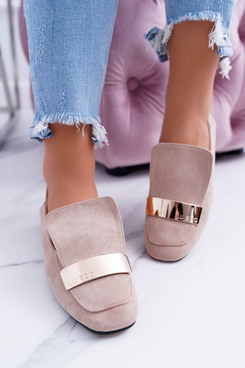 Mokasyny Damskie Z Blaszką Złote Lordsy Beż Lu Boo Harlem