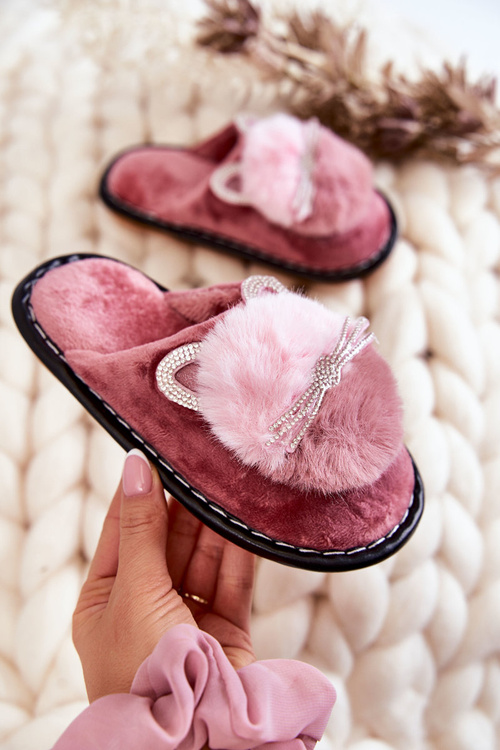 Children's slippers with a kitten and rhinestones Dark pink Carliss