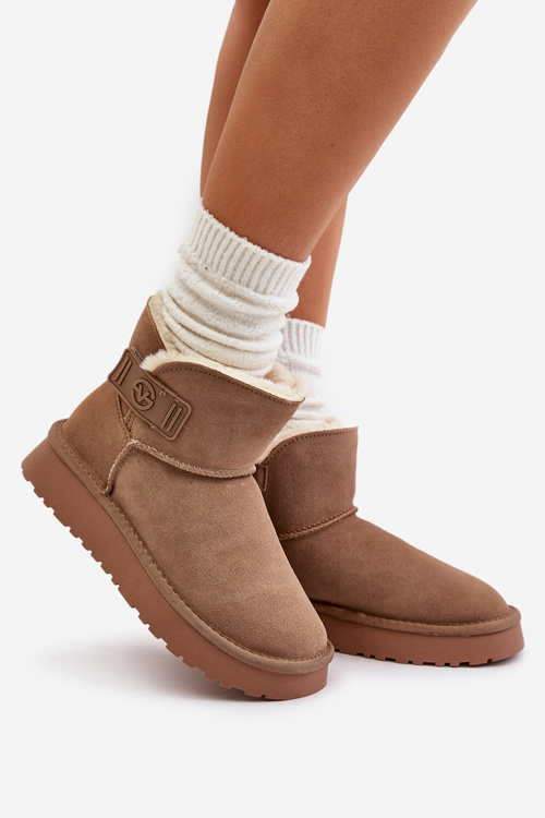 Leather Suede Snow Boots With Fur Vinceza 97951 Beige