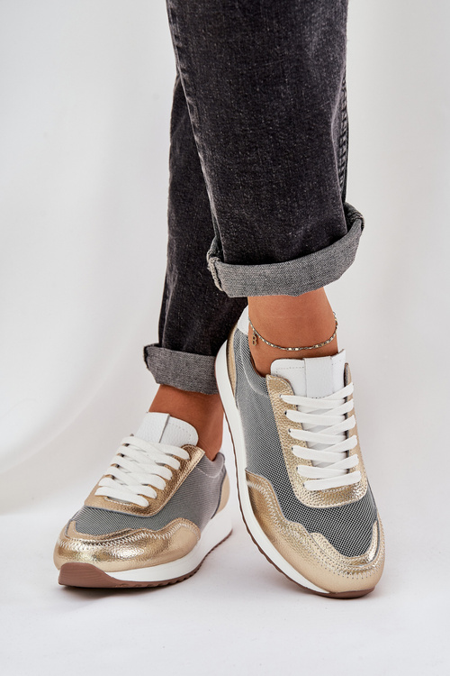 Sneakersy Buty Sportowe Damskie Skóra Naturalna Złote D&A LR51-847