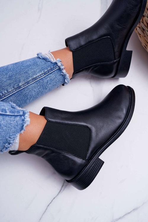 Women's Boots Flat Heel Leather Black Barski W1901