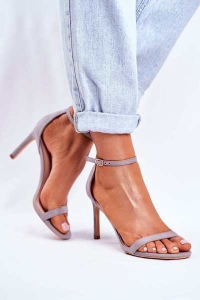 Sandały Damskie Na Szpilce Klasyczne Szare Basilian