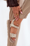 Ladies Leather Sandals On Platform Beige Zazoo 40443