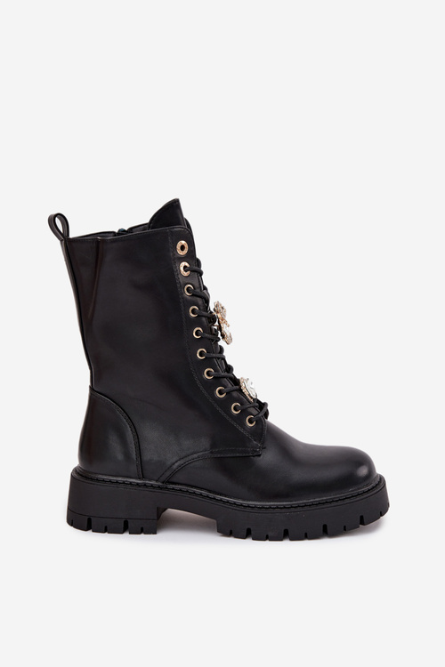 Women's Worker Ankle Boots With Pins Insulated Black Lomina