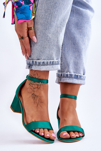 Sandały Satynowe Niski Obcas Zielone Juliet