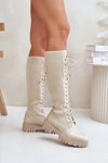 Women's Sock Boots with Laces on Flat Heel Beige Vamisha