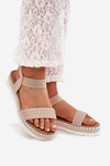 Ladies Sandals With Braiding On Decorated Platform Beige Velara