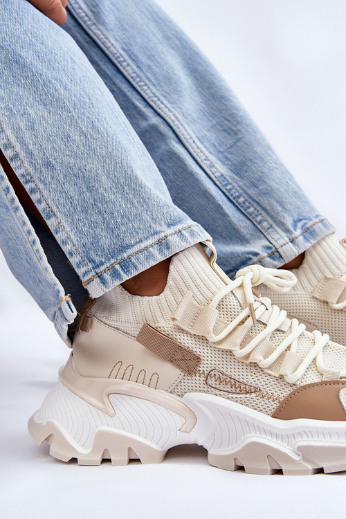 Sneakersy Damskie Skarpetkowe Wsuwane Beżowe Keaton