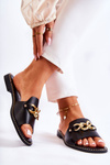 Fashionable Slippers With A Chain On A Flat Heel Black Finess
