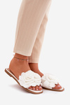 Women's Flat Sandals With Decorative Flowers White Misorsse