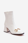 White Leather Ankle Boots with Heel Decoration Pamelinta