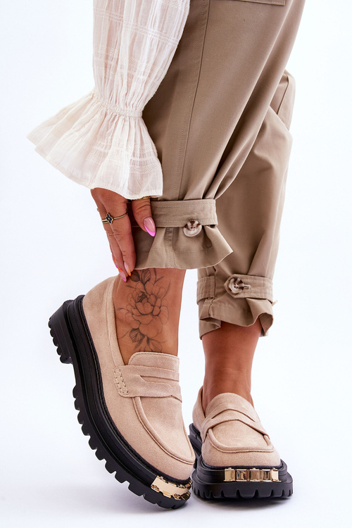 Classic Suede Loafers With Embellishment Beige Monaro 