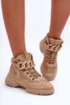 Women's Suede Sports Shoes with Chain Dark Beige Tymagio