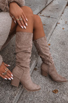 Women's Boots with Wrinkled Shaft on Heel Insulated Beige Paelina