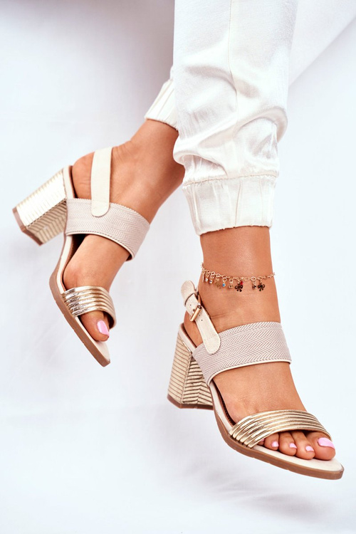 Sandals On A Block Heel Beige-Gold Emmy