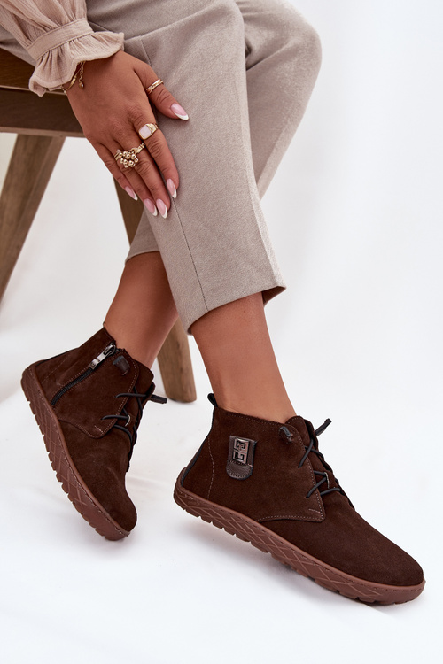 Suede Women's Barefoot Loafers with Decorative Detail Zazoo 30072 Chocolate