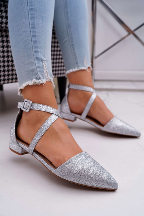 Women's Brocade Pointed Ballerinas Silver Vontare