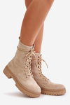 Women's Work Boots With Zipper Made Of Eco Suede Beige Savalann