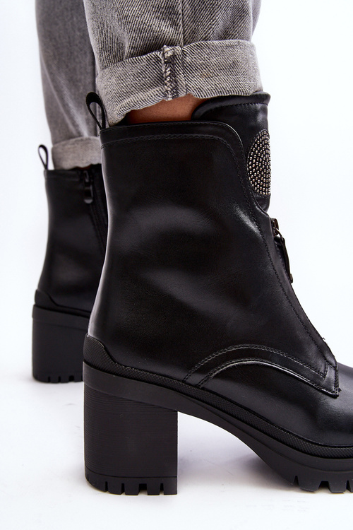 Women's Leather Boots with Rhinestones Black Rosie
