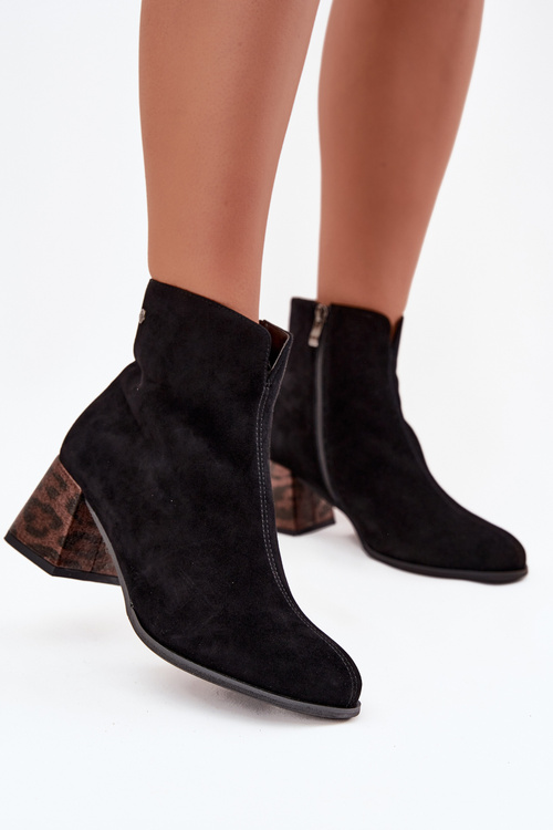 Leather Suede Women's Ankle Boots Heeled Maciejka K7202-01 Black