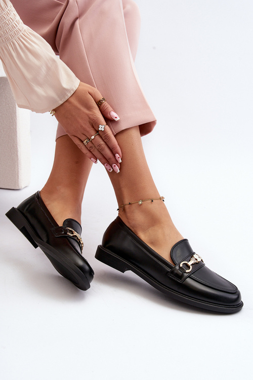 Women's Flat Heel Eco Leather Moccasins Black Vimedia