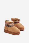Slip On Snow Boots For Kids With Patterned Insert Lined With Fur Camel Mirirae