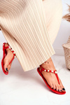 Damskie Gumowe Sandałki Czerwone Japonki Perełki Denise